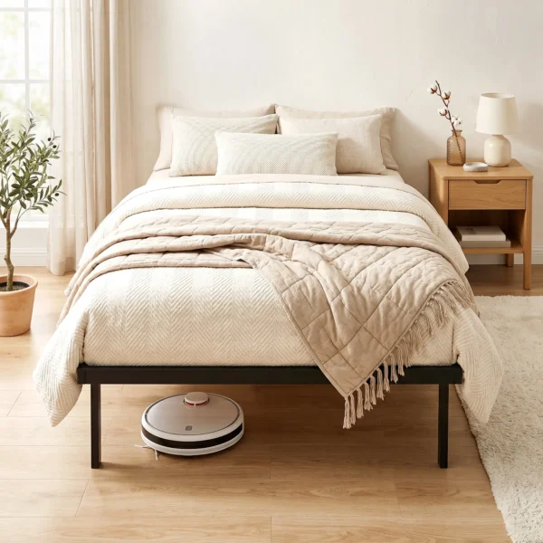 Bedframe, 90 X 200 Cm Metalen Bed Met Opbergruimte Onder Het Bed, Metalen Frame Met Lattenbodem, Geen Boxspring Nodig