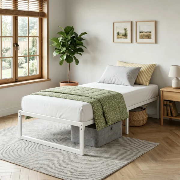 Bedframe Met Opbergruimte En Stalen Lattenbodem, 32,5 Cm Hoog, Geluidsarm, 200 X 90 Cm, Wit