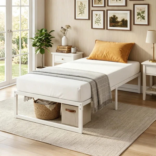 Bedframe Met Opbergruimte En Stalen Lattenbodem, 32,5 Cm Hoog, Geluidsarm, 200 X 90 Cm, Wit