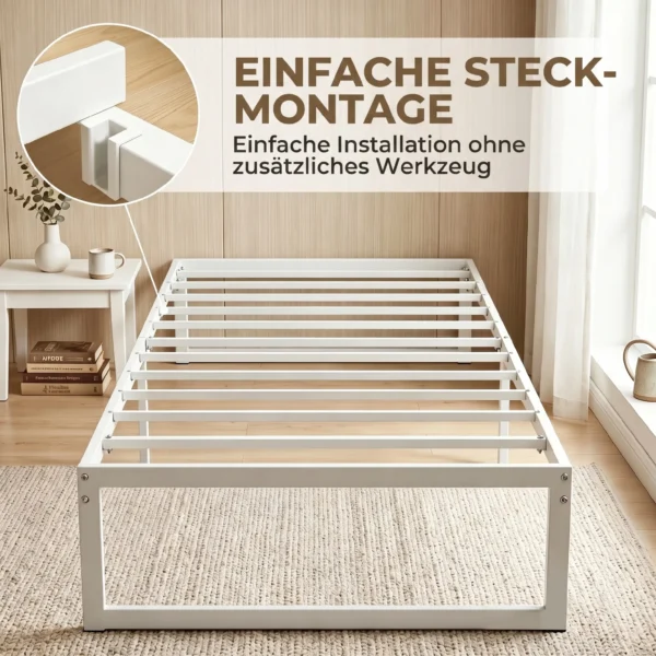 Bedframe Met Opbergruimte En Stalen Lattenbodem, 32,5 Cm Hoog, Geluidsarm, 200 X 90 Cm, Wit