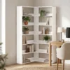Boekenkast Met 7 Niveaus, L vormig Hoekrek Met Antislip Rugbescherming, Wit Met Houtlook