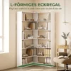 Boekenkast Met 7 Niveaus, L vormig Hoekrek Met Antislip Rugbescherming, Wit Met Houtlook