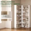 Boekenkast Met 7 Niveaus, L vormig Hoekrek Met Antislip Rugbescherming, Wit Met Houtlook
