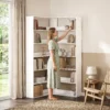 Boekenkast Met 7 Niveaus, L vormig Hoekrek Met Antislip Rugbescherming, Wit Met Houtlook