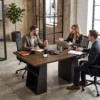 Bureau Met 4 Open Planken, Industrieel Ontwerp, 140 Cm, Bruin Zwart