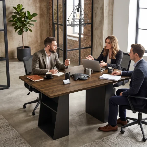Bureau Met 4 Open Planken, Industrieel Ontwerp, 140 Cm, Bruin Zwart