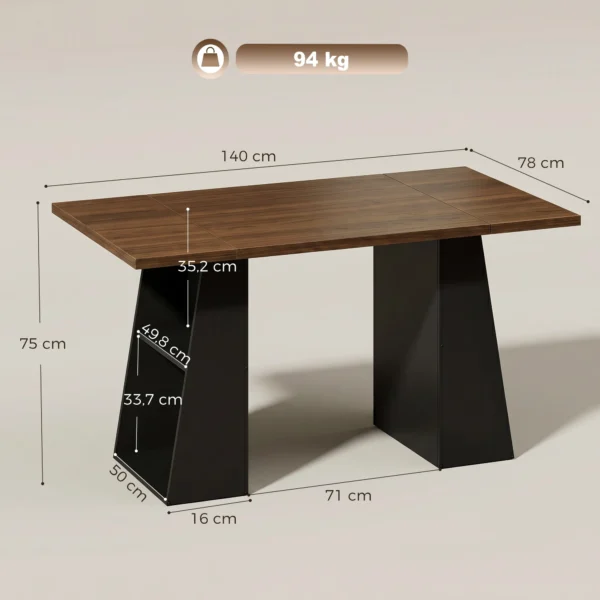 Bureau Met 4 Open Planken, Industrieel Ontwerp, 140 Cm, Bruin Zwart