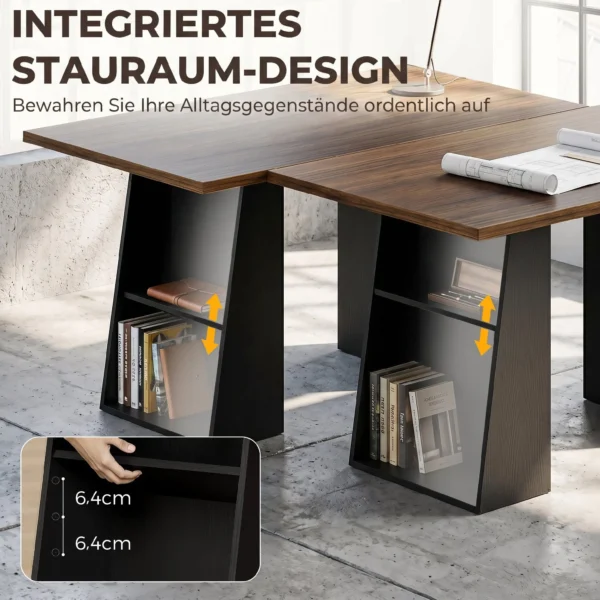 Bureau Met 4 Open Planken, Industrieel Ontwerp, 140 Cm, Bruin Zwart