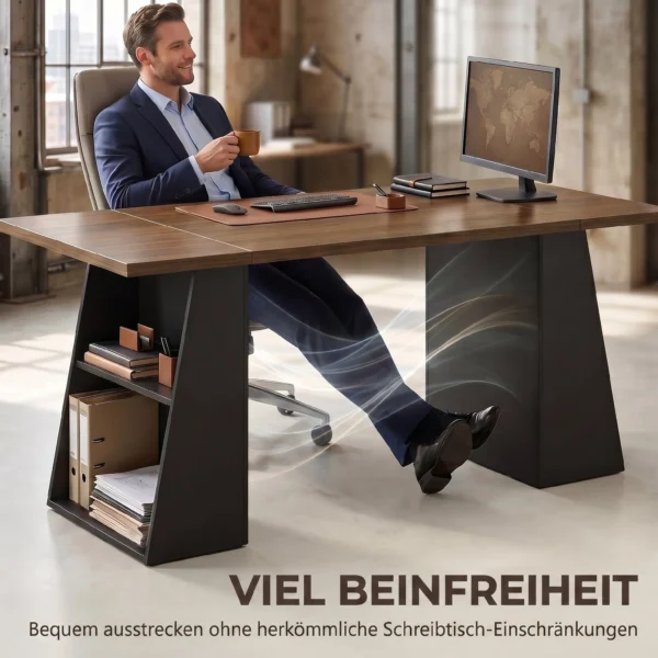Bureau Met 4 Open Planken, Industrieel Ontwerp, 140 Cm, Bruin Zwart