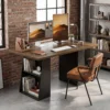 Bureau Met 4 Open Planken, Industrieel Ontwerp, 140 Cm, Bruin Zwart