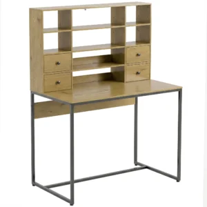 Computertafel Met 4 Lades En Planken, Bureau 105 Cm, Natuurhout