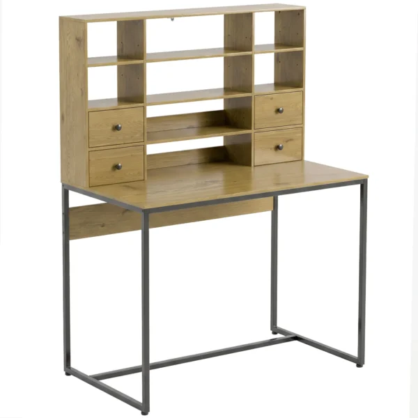Computertafel Met 4 Lades En Planken, Bureau 105 Cm, Natuurhout