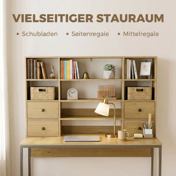Computertafel Met 4 Lades En Planken, Bureau 105 Cm, Natuurhout