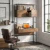 Computertafel Met Rekken En 2 Lades Voor Het Thuiskantoor, 185 Cm Hoog, Bruin Houtlook