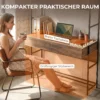 Computertafel Met Rekken En 2 Lades Voor Het Thuiskantoor, 185 Cm Hoog, Bruin Houtlook
