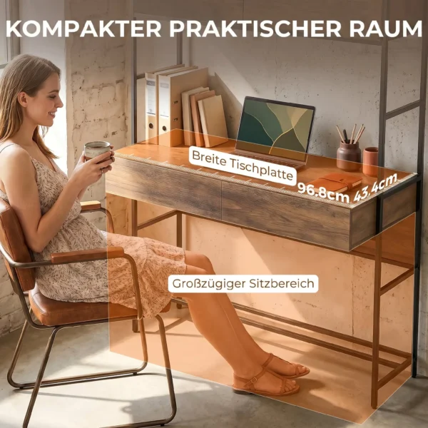 Computertafel Met Rekken En 2 Lades Voor Het Thuiskantoor, 185 Cm Hoog, Bruin Houtlook