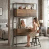 Computertafel Met Rekken En 2 Lades Voor Het Thuiskantoor, 185 Cm Hoog, Bruin Houtlook