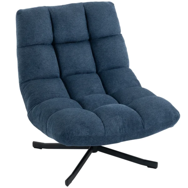 Draaibare Accentstoel, Moderne Lounge Stoel Zonder Armleuningen Met Stalen Poten, Donkerblauw