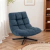 Draaibare Accentstoel, Moderne Lounge Stoel Zonder Armleuningen Met Stalen Poten, Donkerblauw