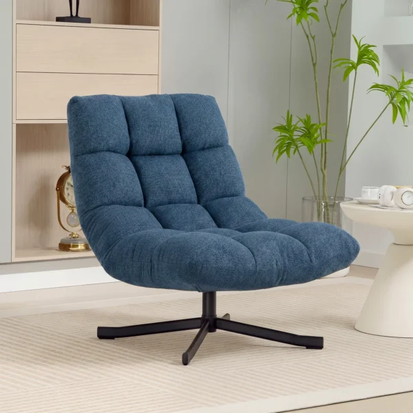 Draaibare Accentstoel, Moderne Lounge Stoel Zonder Armleuningen Met Stalen Poten, Donkerblauw