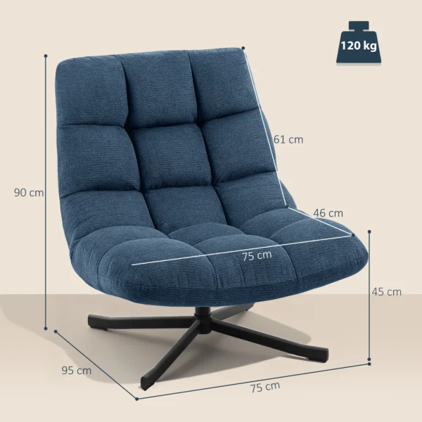 Draaibare Accentstoel, Moderne Lounge Stoel Zonder Armleuningen Met Stalen Poten, Donkerblauw