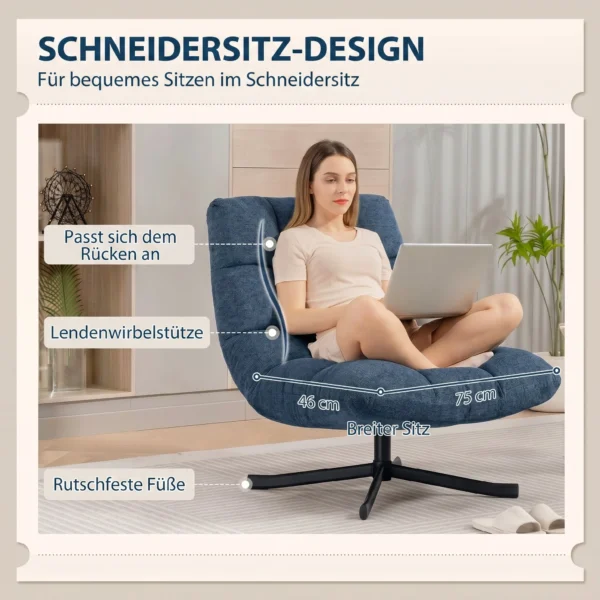 Draaibare Accentstoel, Moderne Lounge Stoel Zonder Armleuningen Met Stalen Poten, Donkerblauw