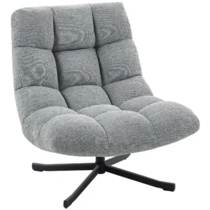 Draaibare Loungestoel Met Brede Zitoppervlakte, Waterafstotende Chenille look, Gekruiste Stalen Poten, Grijs