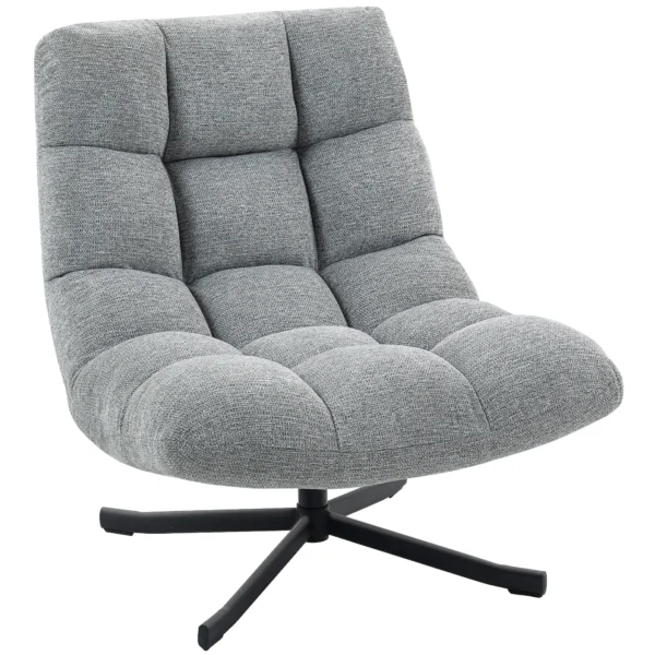 Draaibare Loungestoel Met Brede Zitoppervlakte, Waterafstotende Chenille look, Gekruiste Stalen Poten, Grijs