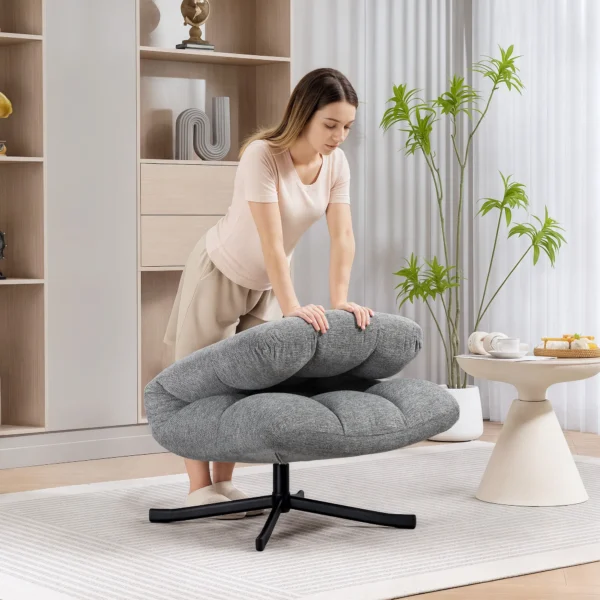 Draaibare Loungestoel Met Brede Zitoppervlakte, Waterafstotende Chenille look, Gekruiste Stalen Poten, Grijs