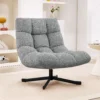 Draaibare Loungestoel Met Brede Zitoppervlakte, Waterafstotende Chenille look, Gekruiste Stalen Poten, Grijs