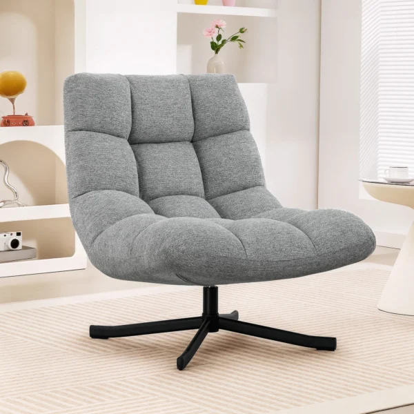 Draaibare Loungestoel Met Brede Zitoppervlakte, Waterafstotende Chenille look, Gekruiste Stalen Poten, Grijs