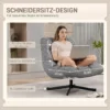 Draaibare Loungestoel Met Brede Zitoppervlakte, Waterafstotende Chenille look, Gekruiste Stalen Poten, Grijs