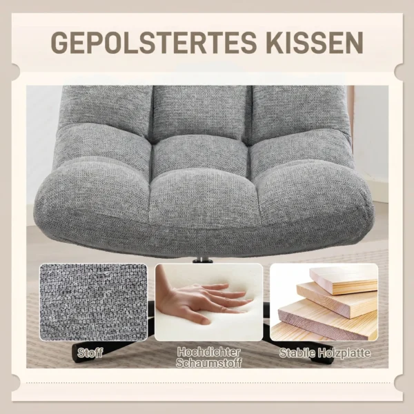 Draaibare Loungestoel Met Brede Zitoppervlakte, Waterafstotende Chenille look, Gekruiste Stalen Poten, Grijs