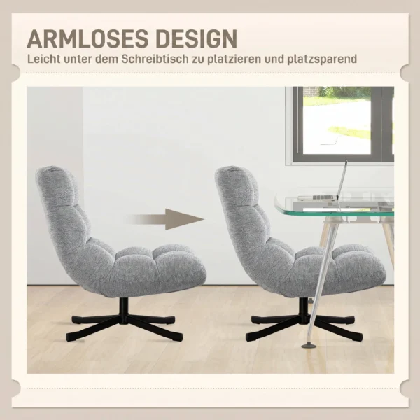 Draaibare Loungestoel Met Brede Zitoppervlakte, Waterafstotende Chenille look, Gekruiste Stalen Poten, Grijs