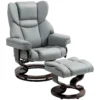 Draaibare Relaxstoel Met Voetenbankje, Hoge Rugleuning, Hoogdicht Schuim, Houten Voet, Lichtgrijs