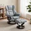 Draaibare Relaxstoel Met Voetenbankje, Hoge Rugleuning, Hoogdicht Schuim, Houten Voet, Lichtgrijs