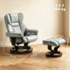 Draaibare Relaxstoel Met Voetenbankje, Hoge Rugleuning, Hoogdicht Schuim, Houten Voet, Lichtgrijs