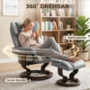 Draaibare Relaxstoel Met Voetenbankje, Hoge Rugleuning, Hoogdicht Schuim, Houten Voet, Lichtgrijs