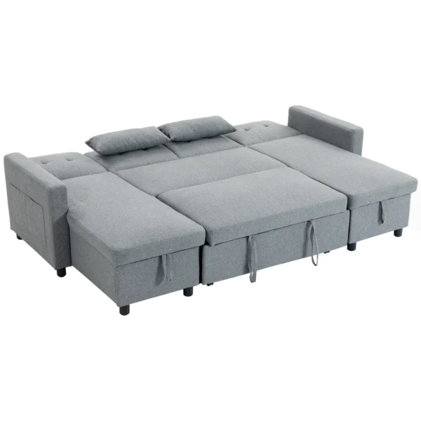 Ecksofa Met Slaapfunctie En Opbergbox U vorm 4 zits Bank Met Chaise Longue, Verstelbare Rugleuning, Linnenlook