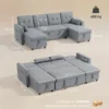 Ecksofa Met Slaapfunctie En Opbergbox U vorm 4 zits Bank Met Chaise Longue, Verstelbare Rugleuning, Linnenlook