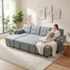Ecksofa Met Slaapfunctie En Opbergbox U vorm 4 zits Bank Met Chaise Longue, Verstelbare Rugleuning, Linnenlook