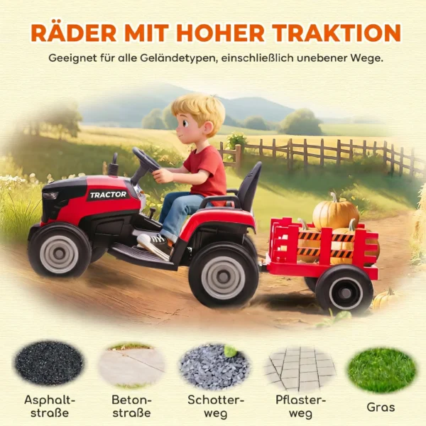 Elektrische Kindtractor, Opzit Tractor Met Afstandsbediening, Zachte Start, Voor Kinderen Van 3 8 Jaar, Rood