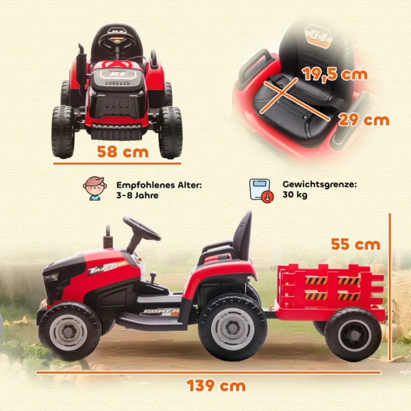 Elektrische Kindtractor, Opzit Tractor Met Afstandsbediening, Zachte Start, Voor Kinderen Van 3 8 Jaar, Rood
