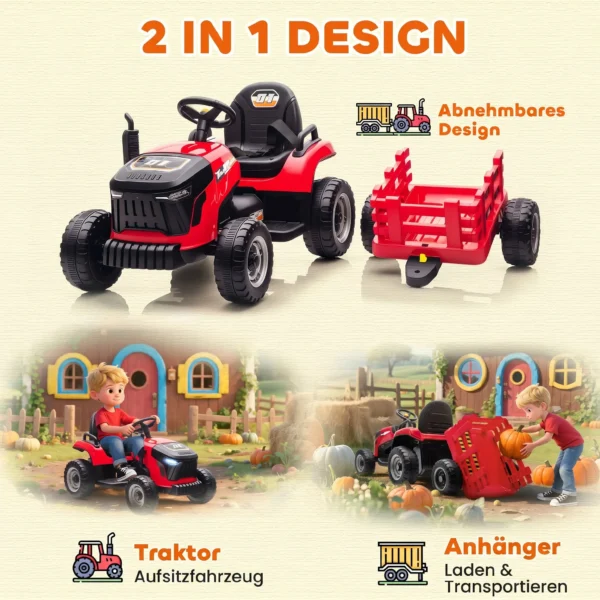 Elektrische Kindtractor, Opzit Tractor Met Afstandsbediening, Zachte Start, Voor Kinderen Van 3 8 Jaar, Rood
