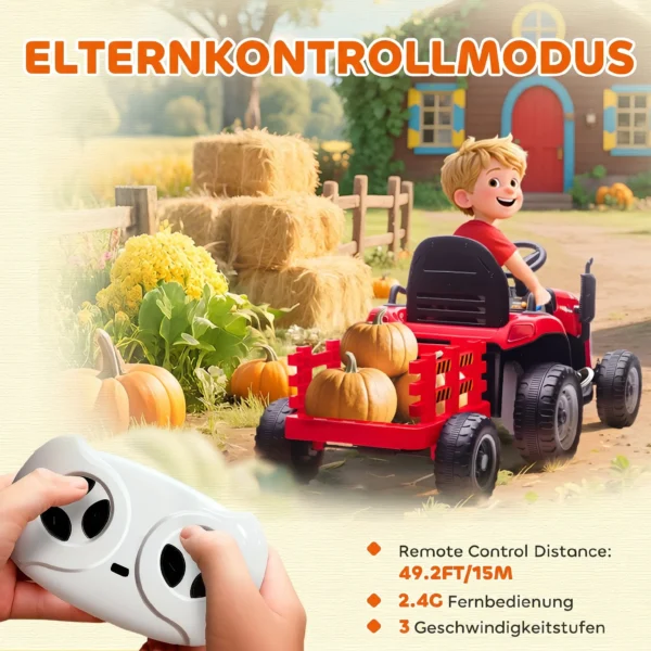 Elektrische Kindtractor, Opzit Tractor Met Afstandsbediening, Zachte Start, Voor Kinderen Van 3 8 Jaar, Rood
