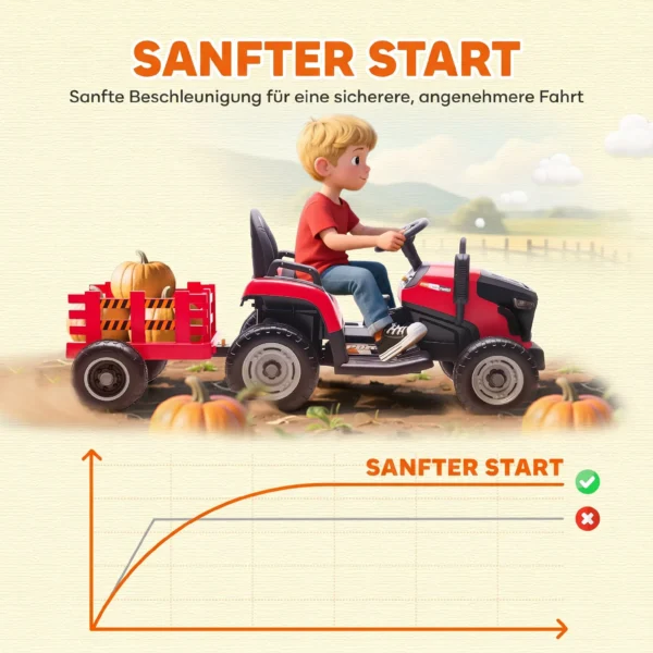 Elektrische Kindtractor, Opzit Tractor Met Afstandsbediening, Zachte Start, Voor Kinderen Van 3 8 Jaar, Rood