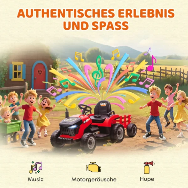 Elektrische Kindtractor, Opzit Tractor Met Afstandsbediening, Zachte Start, Voor Kinderen Van 3 8 Jaar, Rood