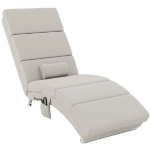 Elektrische Relaxstoel Massagestoel Met Ligfunctie Warmtefunctie Vibratie Lendenkussen 56 X 168 X 84 Cm Crèmewit