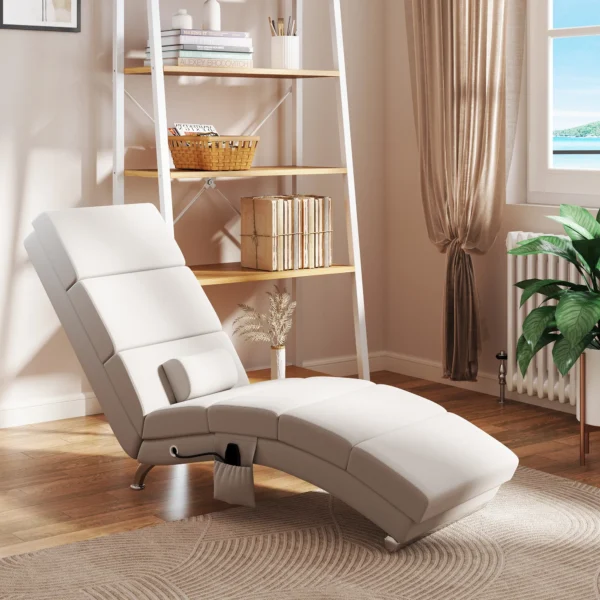 Elektrische Relaxstoel Massagestoel Met Ligfunctie Warmtefunctie Vibratie Lendenkussen 56 X 168 X 84 Cm Crèmewit