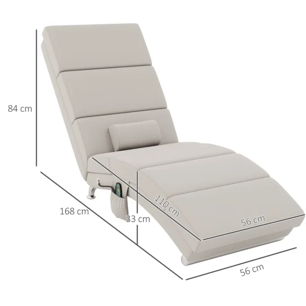 Elektrische Relaxstoel Massagestoel Met Ligfunctie Warmtefunctie Vibratie Lendenkussen 56 X 168 X 84 Cm Crèmewit
